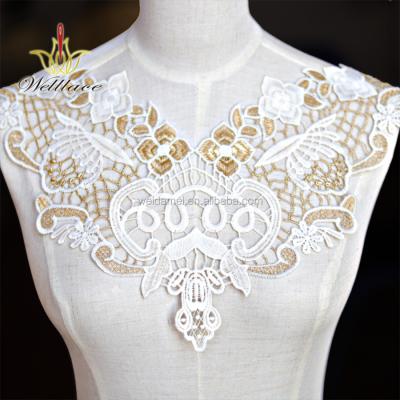 China Viable Neck Lace Applique Flower Embroidery Wedding Dress Collar Lace Applique Lace Patch for sale