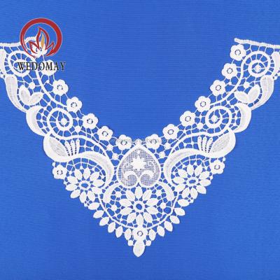 China Viable Factory Embroidered Lace Collar Applique Neck Lace Up 100% Milk Fiber Embroidery Lace Patch For Dress for sale