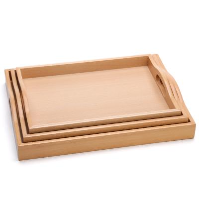 China High Quality And Low Price Sustainable Wooden Beech Tray With Handle for sale