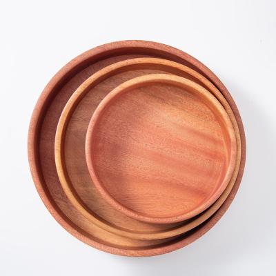 China Sustainable Large Capacity Deep Round Mahogany Wood Tray for sale