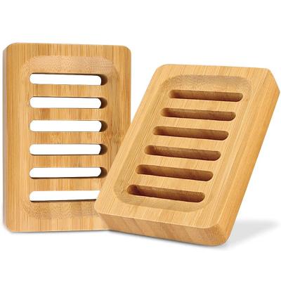 China Modern Custom Bamboo Wooden Tray Soap Dish Holder Drain Soap Dish for sale