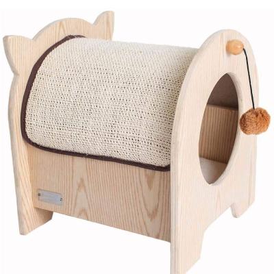 China Household Windproof Customizable Indoor Combination Small Wooden Cat House With Plush Toys for sale