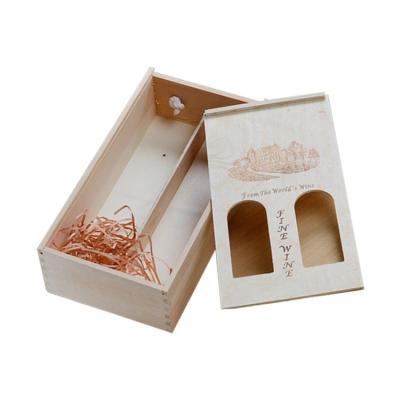 China Handmade Custom Sliding Cover Single and Double Wooden Wine Storage Box for sale