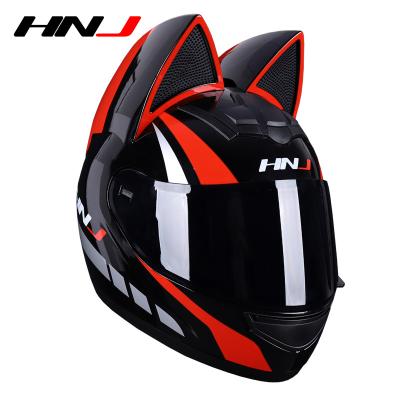 China Classic Design Lovely Cat Ear Off Road Cute High Safety HNJ Full Face Bike Motorcycle Riding Helmets for sale