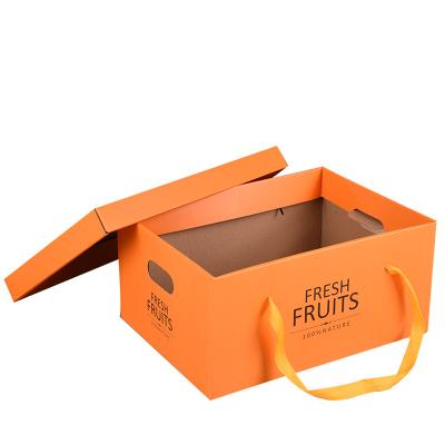 China Low MOQ Recyclable Wholesale Fresh Fruit Gift Box Caja De Carton De Frutas Corrugated Fruits Paper Box With Handle for sale