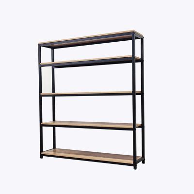 China Hot Selling Good Quality 5 Layers 5 Layer Black Frame Boltless Storage Shelves Metal Racks For Shops for sale