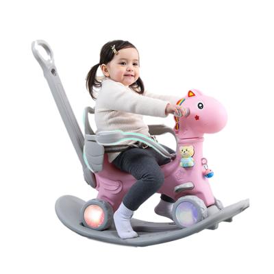 China Ride on 2021 Toy Yohi Explosion in Popularity New Children's First Rocking Horse Infant Education Sliding Music Car Rocking Horse Baby for sale