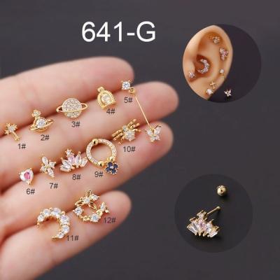 China Dropshipping FASHIONABLE Gold Zircon Sting Copper Inlay Jewelry,Ear Bone Stud Crystal Earrings Piercing Jewelry Stainless Steel for sale