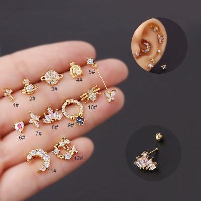 China Dropshipping TRENDY Stainless Steel Ear Bone Studs Zircon Screw Stud Earrings Women's Earrings Piercing Jewelry Wholesale for sale