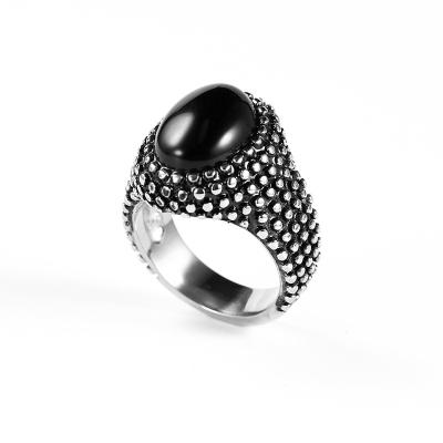 China Snake Ring Black Stone Stainless Steel Mens Fashionable Vintage Custom Rings for sale