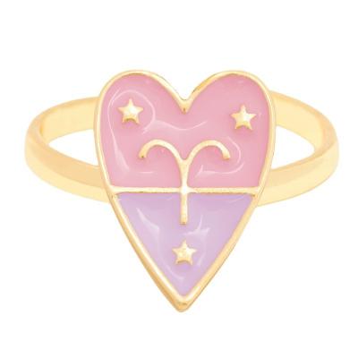 China Vintage 12 Trendy Trendy Horoscope Dropshipping Oil Color Opening Heart Metal Drip Rings For Women Stainless Steel Jewelry for sale