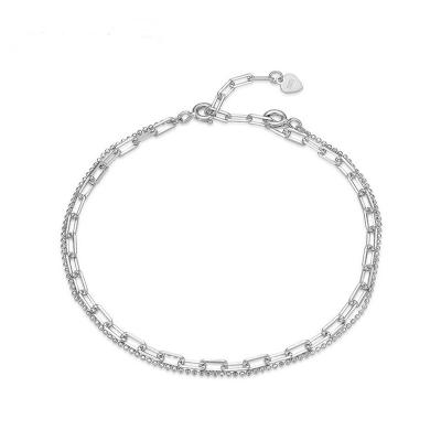 China Dropshipping Trendy Fashion 925 Korean Silver Style Double Bead Chain Bracelet,Silver 925 Sterling Bracelet Bangle Wholesale for sale