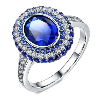 China Fashionable Luxury Silver Gemstone Oval Zircon Ring Jewelry Ring For Wedding Women Blue for sale