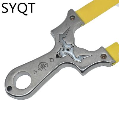 China New Stainless Steel Slingshot Hunting Head Slingshot With Rubber Band Competition Shooting Flat Outer Dangudingka Catapult for sale