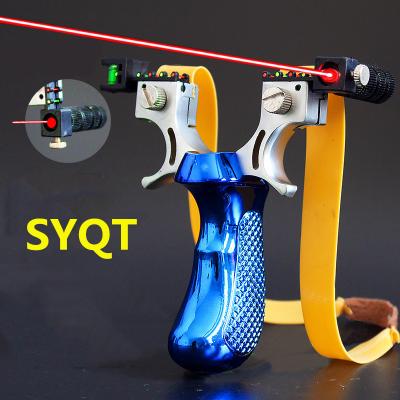 China Metal + plastic 2020 new style new high power high precision slingshot outdoor hunting laser aiming slingshot using flat rubber band for sale