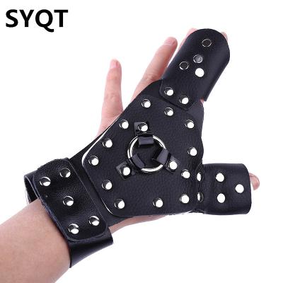 China Steel Plate Cowhide Microfiber Slingshot Fish Shooting Accessories TIR Protective Outdoor Hunting Gloves Fish Shooting Guard Wrist for sale