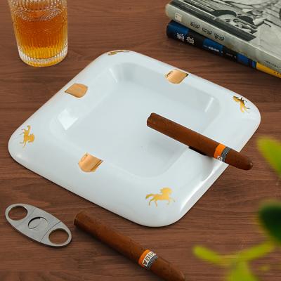 China Hot sale modern square shape custom logo ceramic ash tray cigar smoking ashtray for home for sale