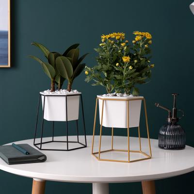 China Modern Home Decor Hexagon Simple Design Planter Pot White Ceramic Flower Pots Bulk for sale