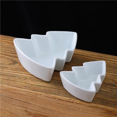 China Viable Fancy Design Christmas Trees Shape Snack Friut Serving Dish Porcelain Dishes Set For Wedding Party for sale