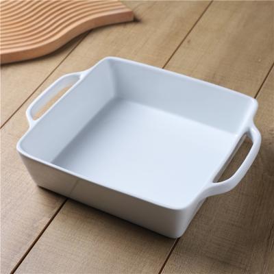 China Wholesale high quality viable price rectangle white bread cake cheap kitchen used ceramic bakeware with handle for sale