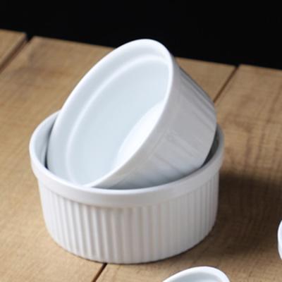 China Sustainable hot sale cheap price restaurant hotel used ramekins round pudding bowl ceramic baking dishes for sale