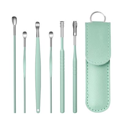 China New Multi Color Ear Pick 6pcs Ear Pick Earwax Removal Kit Cleansing Tool Set With PU Pocket Portable Keychain for sale