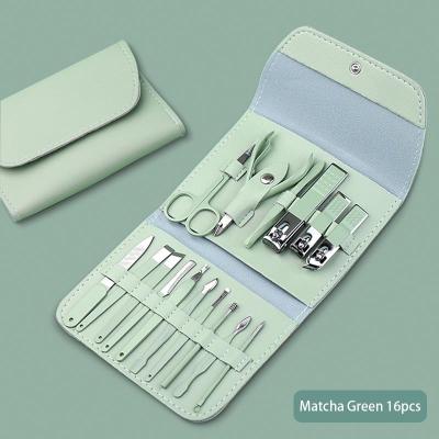 China New Purpose 12/16pcs Travel 2022 Matcha Green Multi Color Stainless Steel Ocean Blue Multi Manicure And Pedicure Kit for sale