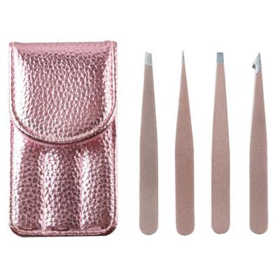 China Eyebrow Customization 3-4 Pcs Multi Purpose Eyebrow Lashes Extension Make Up Tweezers Tool Kit PU White Case for sale