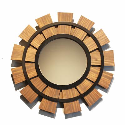 China Wholesale Sunflower Wooden Mirror Country Round Craft Home Decoration Wall Decor for sale