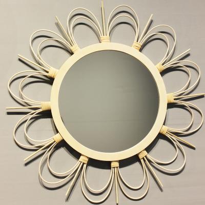 China Wholesale Country Mirrors Wooden Round Sunflower and Decorative Rattan Mirror Craft Home Decoration Wall Decor for sale