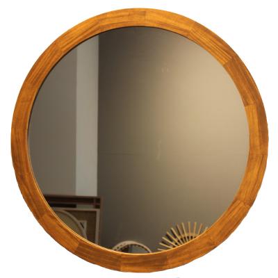 China Wholesale Modern Farmhouse Brown Round Wood Mirror Craft For Decoration Wall Home Decor for sale