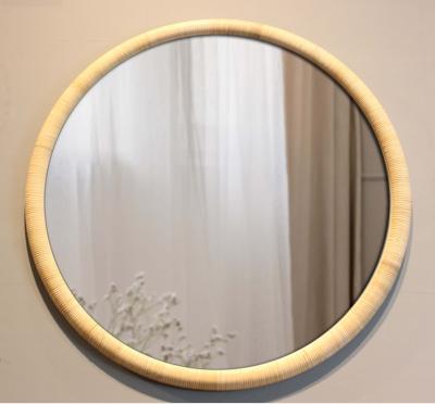 China Wholesale Morden Farmhouse Mirrors Round Wooden Mirror Wrapping With Rattans Craft For Decoration Wall Home Decor for sale