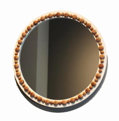 China Wholesale Country Round Beads Mirror Wooden Craft For Home Decor Wall Decoration 40.5cm for sale