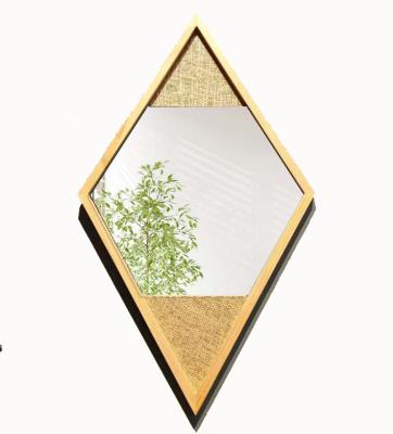 China Modern Wholesale Wooden Rattan Rhombus Fashion Tangled Mirror Wall Decoration for sale