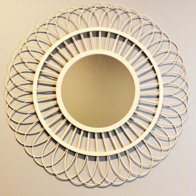 China Wholesale Country Mirrors Wooden Round Sunflower and Decorative Rattan Mirror Craft Home Decoration Wall Decor for sale