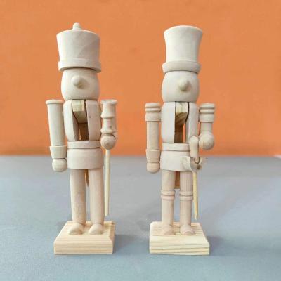 China Nautical White Empty Wooden Kindergarten Soldier Nutcracker Wholesale 13cm Christmas Decoration DIY Painting Early Education for sale