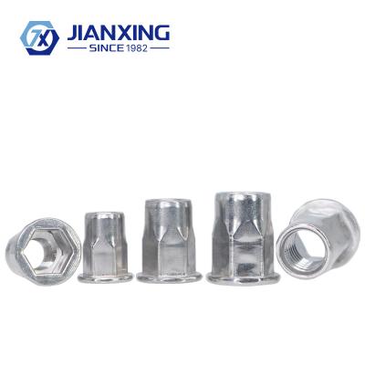 China Heavy Industry Stainless Steel 304 316 Aluminum Flat Head Hex Head Knurled Blind Body Rivet Nut for sale