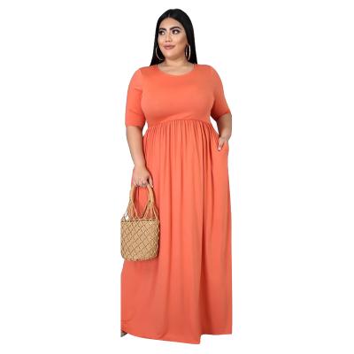 China Plus Size Breathable Crew Neck Women's Solid Color Short Sleeve Sweater Ruffle A Line Maxi Summer Dress for sale