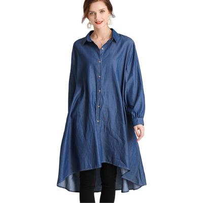 China Breathable Garment Factory Long Sleeve Custom Button Down Cotton Lightweight Denim Causal Loose Dresses for sale