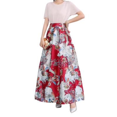 China Black Women's High Waisted Pocket Long Maxi Skirt Vintage Floral Pleated Maxi Skirt Anti-Static for sale