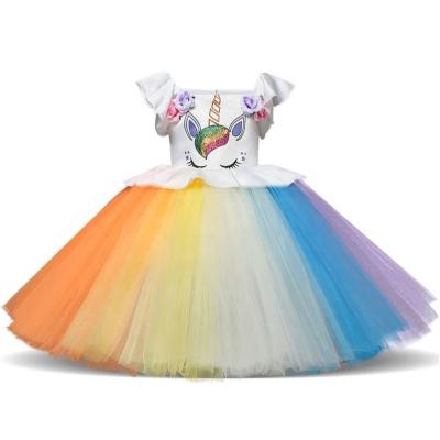 China Breathable Princess Girls Birthday Party Rainbow Unicorn Baby Tutu Dress Pastel Bridesmaids Dress Up Kids Unicorn Costume For Kids Girls for sale