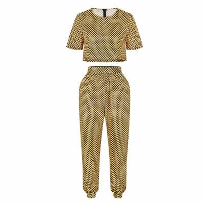 China African Polyester Digital Print Polyester Women Two Piece Sets Design Shortsleeve Top And Wide-Leg Casual Pants With Elastics Band for sale