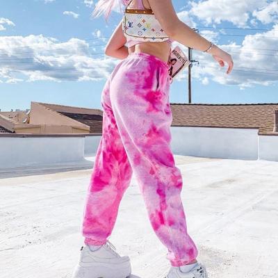 China China Low MOQ Women's Pink Cotton Tie Dye Joggers Sweatpants From Factory Anti-Static for sale