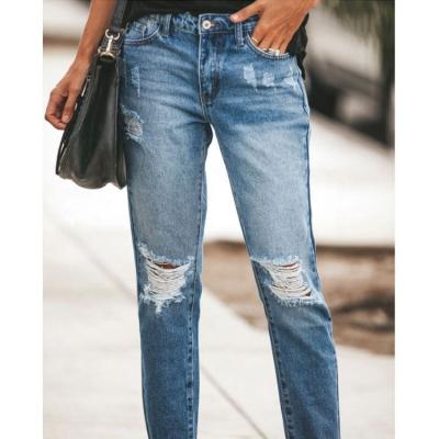 China 2021 Viable Blue Long Jeans Casual Women High Waist Denim Pants Ladies Ripped Hole Mom Lattice Slim Fit Skinny Spodnie Damskie Boyfriend for sale