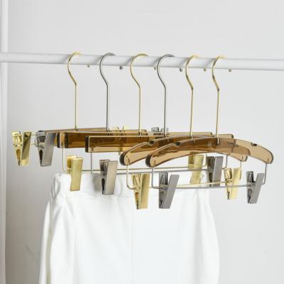 China Durable Clear Acrylic Clothing Hanger Adult Hanger With Metal Hook Anti-Slip Coat Jacket Hanger With Clips for sale