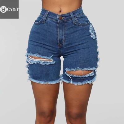 China Others Summer Plus Size Womens Clothing Denim Shorts High Waist Elastic Ripped Denim Shorts Five Minute Jean Pants for sale