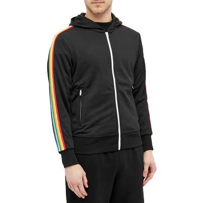 China Anti-wrinkle Mens Clothing Manufacturers Sports Streetwear Quality Polyester Rainbow Stripe Tracksuit Hoodie For Men for sale