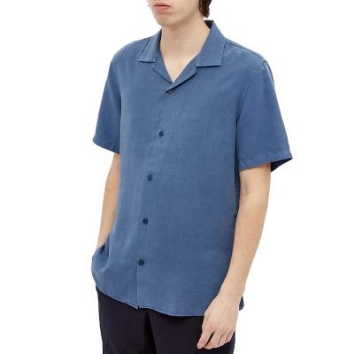 China Vacation Tencel Plain Mens Anti-Pilling Short Sleeve Shirts Custom Camp Collar Collar Up Shirt for sale