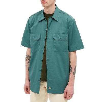 China Custom 100%Cotton Anti-Pilling Slip Pocket Satin Shirt Unisex Single Button Up Short Sleeve Work Shirts for sale