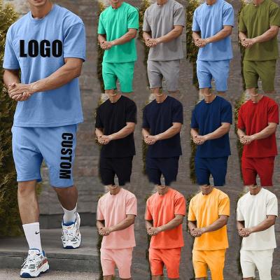 China Outdoor Anti Pilling Plus Size Mens Custom Logo Made Sportswear Suit Summer Solid Color Man Clothing Cotton Two Piece T-Shirt Short Sets for sale